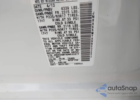 2013 Nissan Rogue Sv из США, поврежденный, VIN JN8AS5MT8DW532877